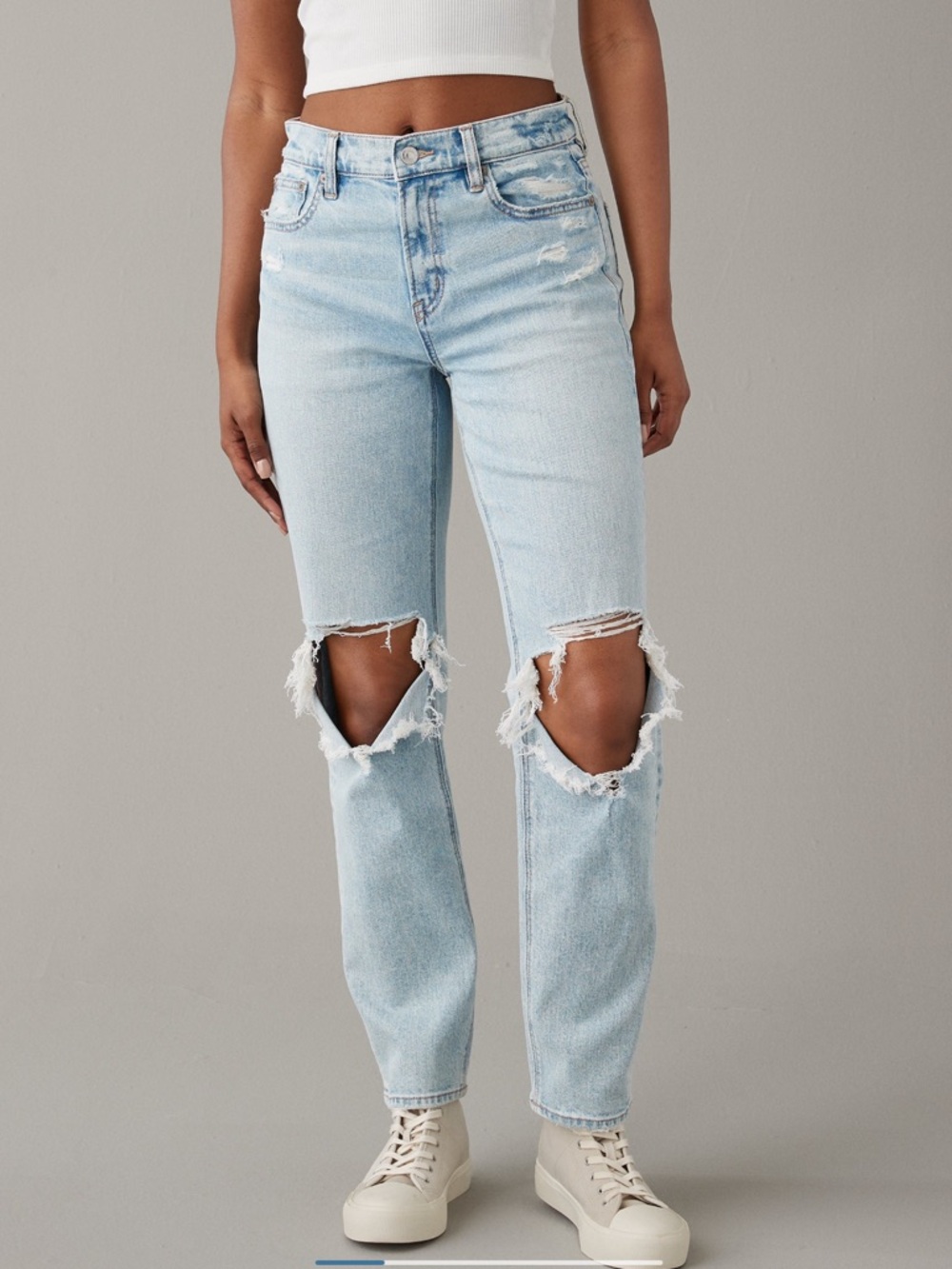 American Eagle Distressed High-Rise Straight Jeans